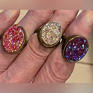 NEW FAUX DRUZY stone brass rings
